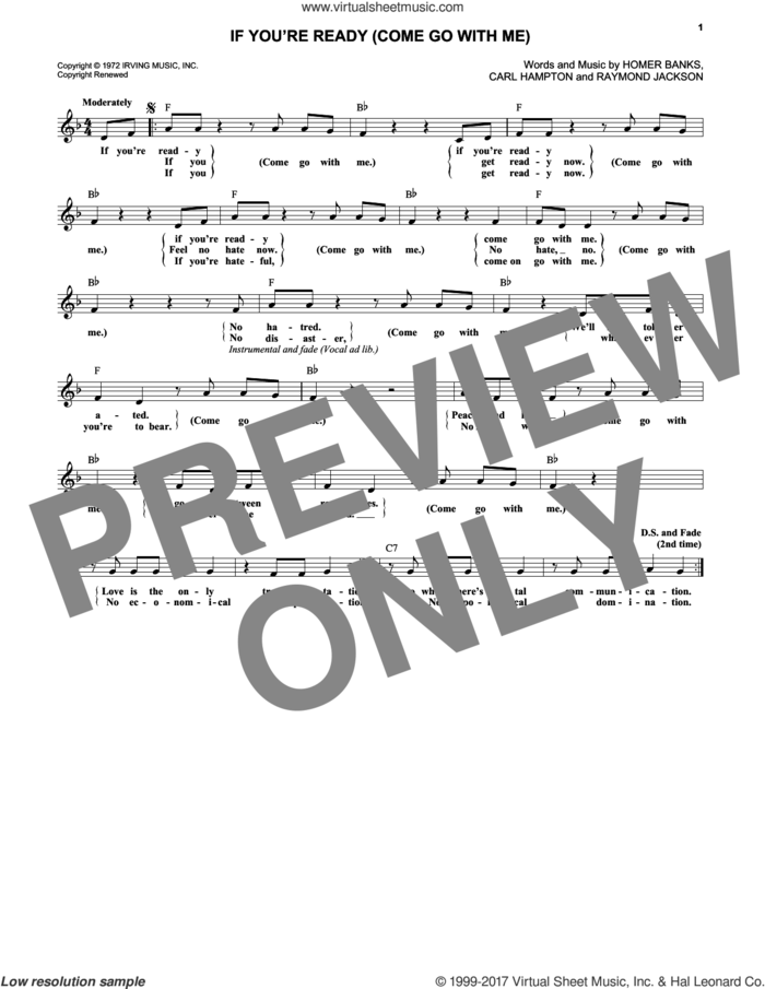 If You're Ready (Come Go With Me) sheet music for voice and other instruments (fake book) by The Staple Singers, Carl Hampton, Homer Banks and Raymond Jackson, intermediate skill level