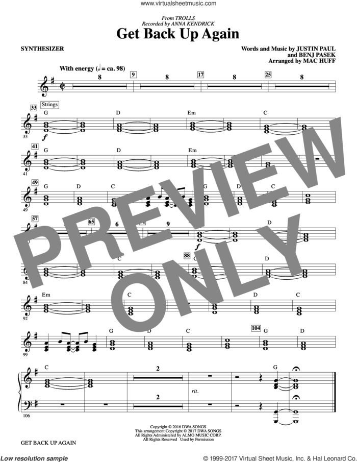 Get Back Up Again (from Trolls) (arr. Mac Huff) (complete set of parts) sheet music for orchestra/band by Mac Huff, Anna Kendrick, Benj Pasek and Justin Paul, intermediate skill level