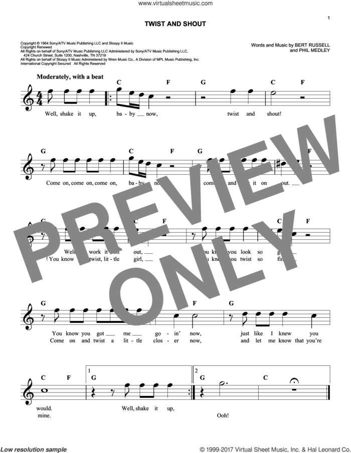 Twist And Shout sheet music for voice and other instruments (fake book) by The Beatles, Bert Russell and Phil Medley, easy skill level