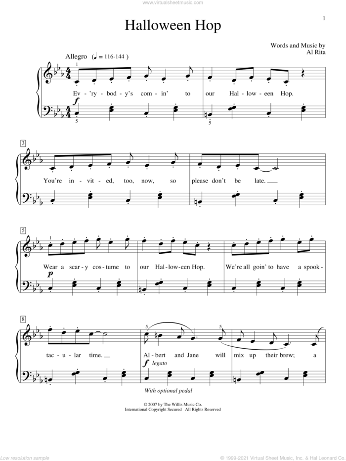 Halloween Hop sheet music for piano solo (elementary) by Al Rita, beginner piano (elementary)