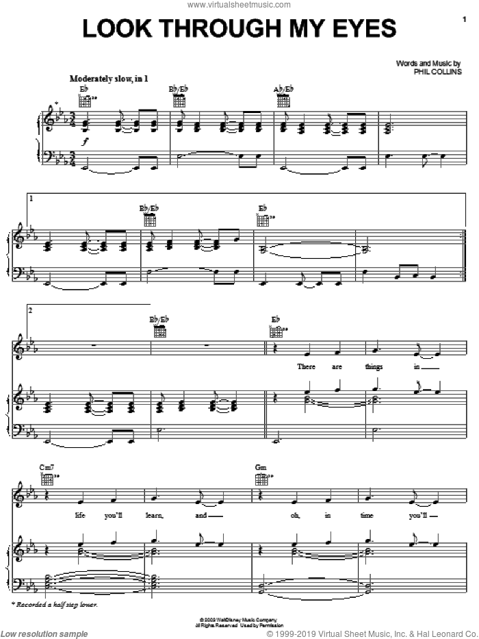 Look Through My Eyes sheet music for voice, piano or guitar by Everlife, Bridge To Terabithia (Movie), Aaron Zigman and Phil Collins, intermediate skill level