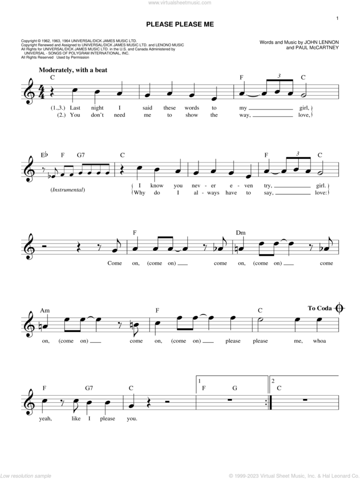 Please Please Me sheet music for voice and other instruments (fake book) by The Beatles, John Lennon and Paul McCartney, easy skill level