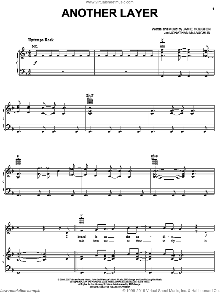 Another Layer sheet music for voice, piano or guitar by Jamie Houston, Bridge To Terabithia (Movie), Aaron Zigman and John McLaughlin, intermediate skill level