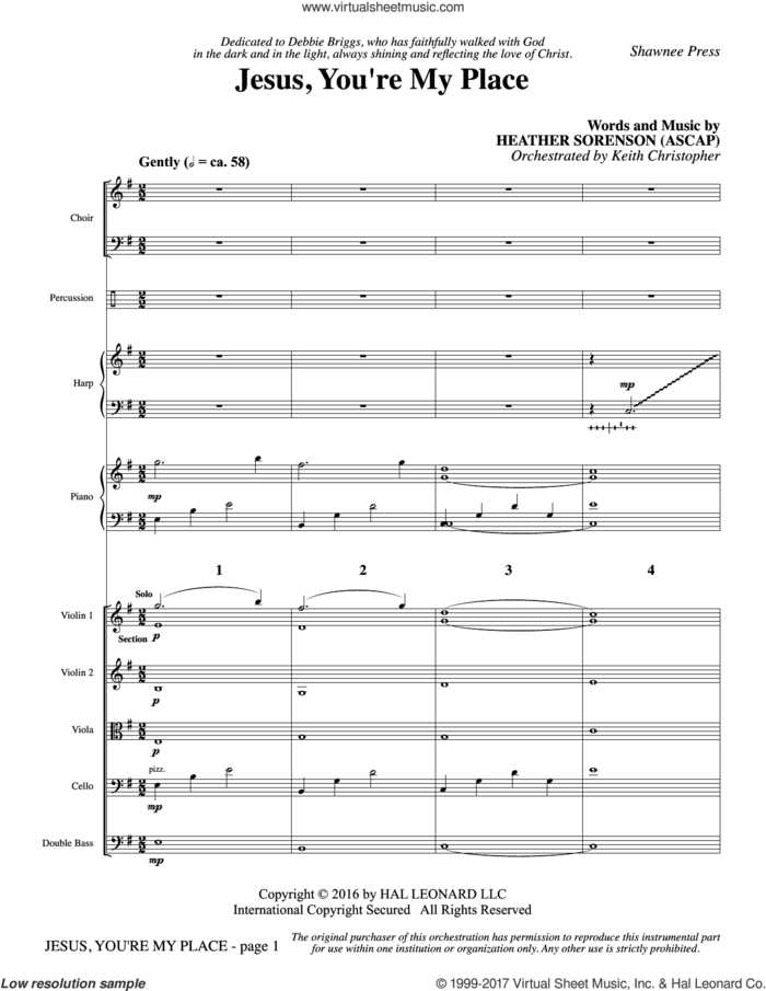 Jesus, You're My Place (COMPLETE) sheet music for orchestra/band by Heather Sorenson, intermediate skill level