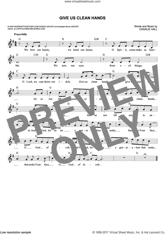 Give Us Clean Hands sheet music for voice and other instruments (fake book) by Charlie Hall, Chris Tomlin and Passion, intermediate skill level