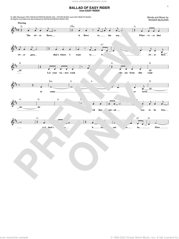 Ballad Of Easy Rider sheet music for voice and other instruments (fake book) by The Byrds and Roger McGuinn, intermediate skill level