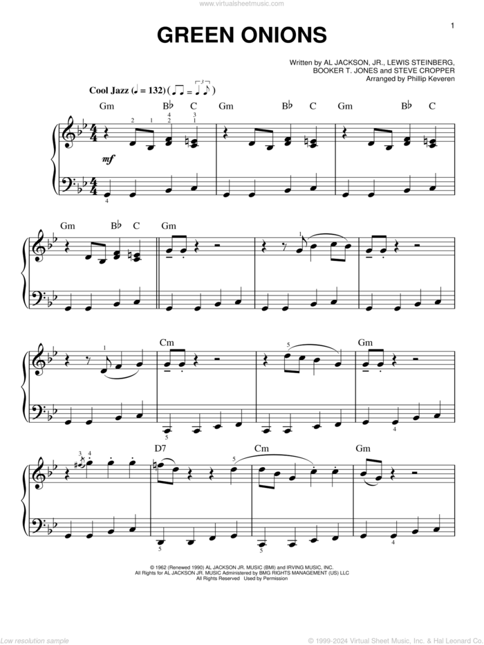 Green Onions (arr. Phillip Keveren) sheet music for piano solo by Booker T. & The MG's, Phillip Keveren, Al Jackson, Jr., Booker T. Jones, Lewis Steinberg and Steve Cropper, easy skill level