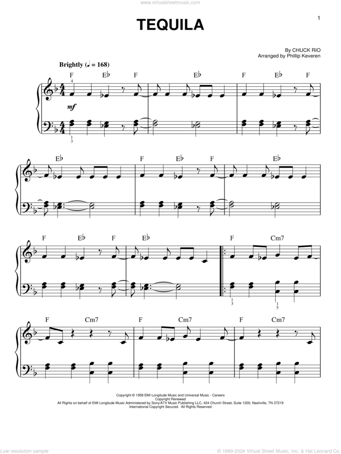 Tequila (arr. Phillip Keveren) sheet music for piano solo by The Champs, Phillip Keveren and Chuck Rio, easy skill level