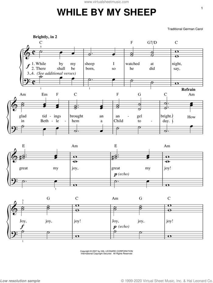 While By My Sheep sheet music for piano solo, classical score, easy skill level