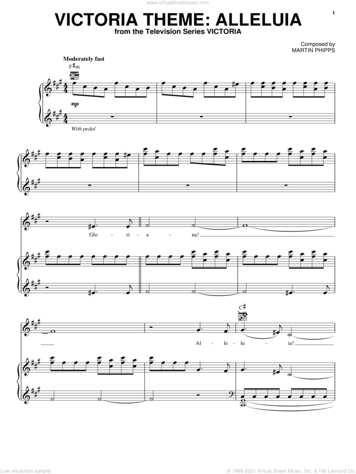 Victoria Theme: Alleluia sheet music for voice, piano or guitar by Mediaeval Baebes and Martin Phipps, intermediate skill level