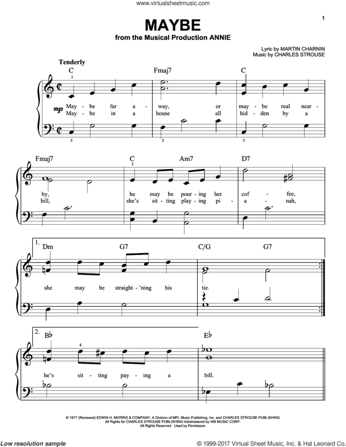 Maybe sheet music for piano solo by Charles Strouse and Martin Charnin, easy skill level