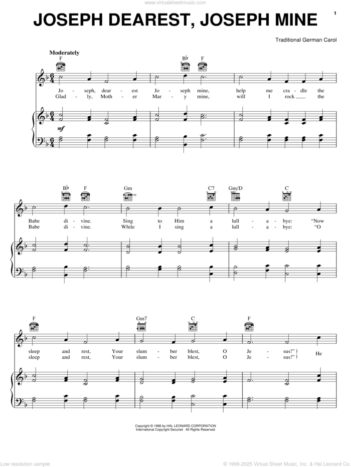 Joseph Dearest, Joseph Mine sheet music for voice, piano or guitar, classical score, intermediate skill level