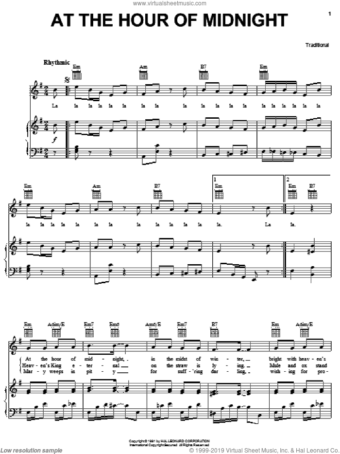 At The Hour Of Midnight sheet music for voice, piano or guitar, intermediate skill level