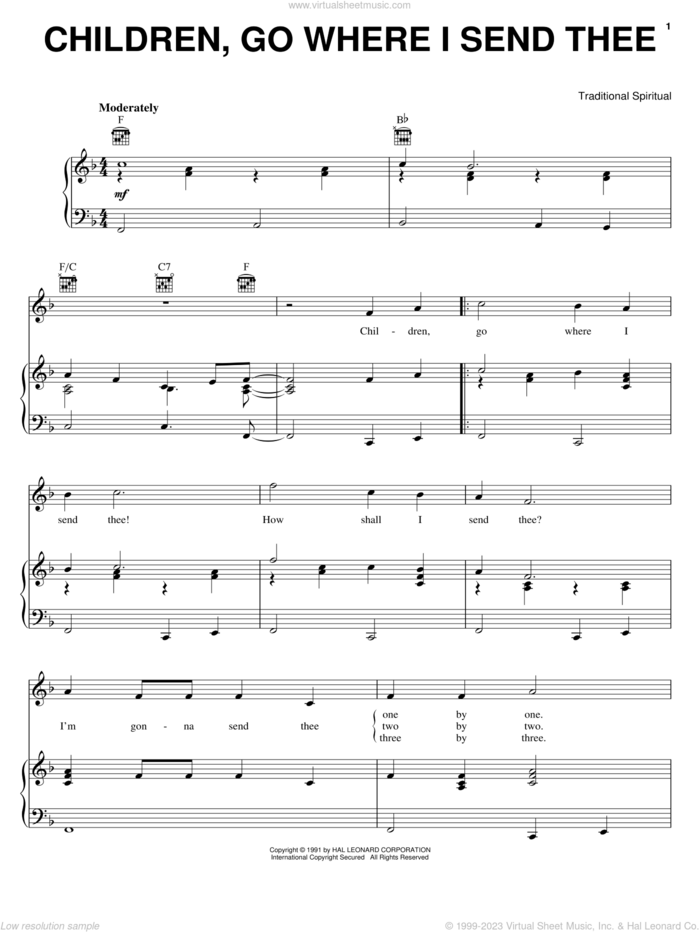 Children Go Where I Send Thee sheet music for voice, piano or guitar by Emily Crocker and Miscellaneous, intermediate skill level