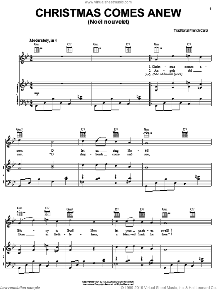 Christmas Comes Anew sheet music for voice, piano or guitar, intermediate skill level
