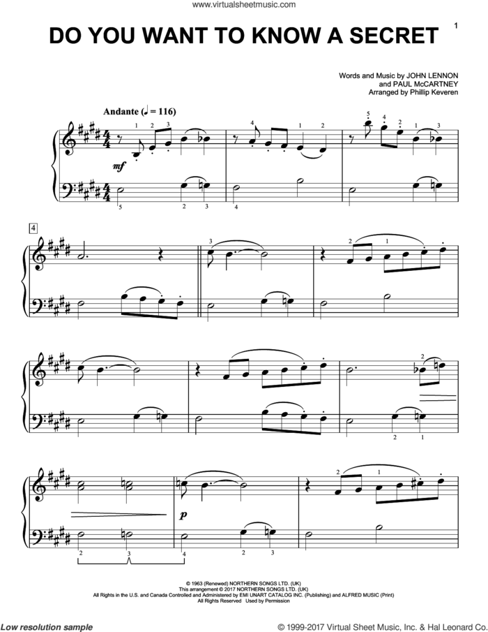 Do You Want To Know A Secret? [Classical version] (arr. Phillip Keveren) sheet music for piano solo by Paul McCartney, Phillip Keveren, The Beatles and John Lennon, easy skill level