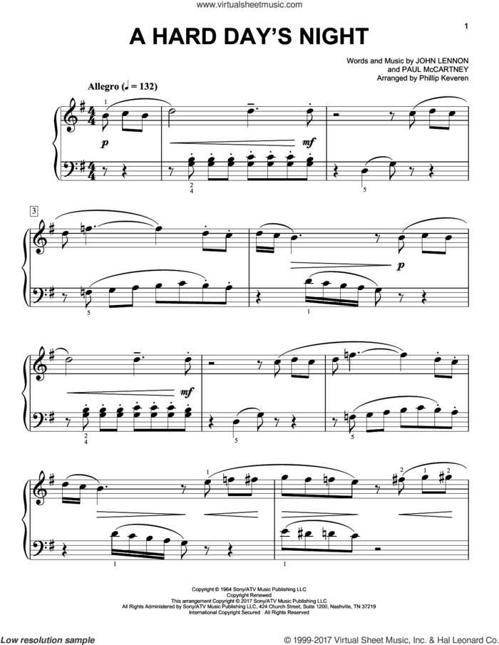 A Hard Day's Night [Classical version] (arr. Phillip Keveren) sheet music for piano solo by Paul McCartney, Phillip Keveren, The Beatles and John Lennon, easy skill level