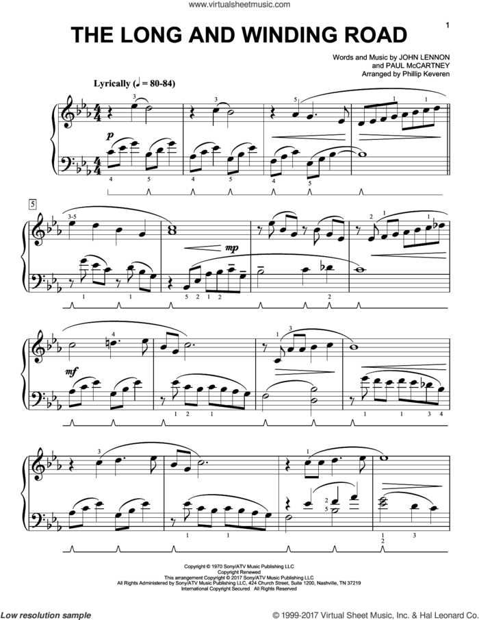 The Long And Winding Road [Classical version] (arr. Phillip Keveren) sheet music for piano solo by Paul McCartney, Phillip Keveren, The Beatles and John Lennon, easy skill level
