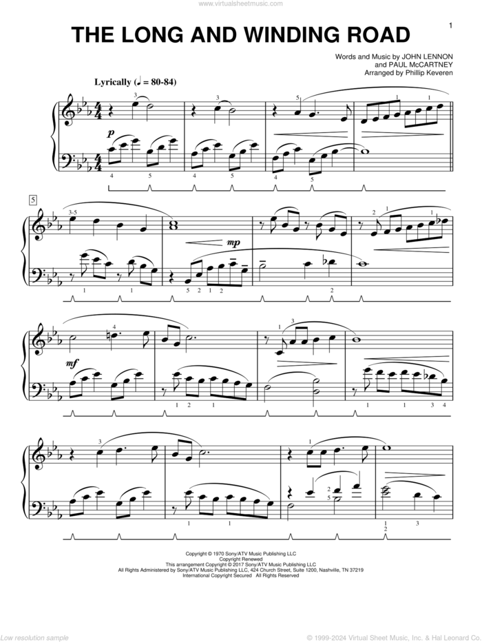 The Long And Winding Road [Classical version] (arr. Phillip Keveren) sheet music for piano solo by Paul McCartney, Phillip Keveren, The Beatles and John Lennon, easy skill level