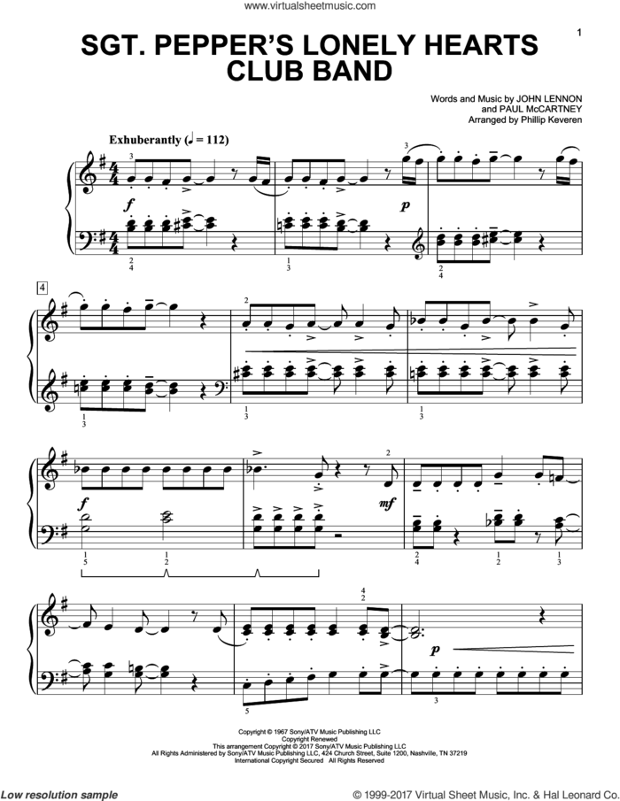 Sgt. Pepper's Lonely Hearts Club Band [Classical version] (arr. Phillip Keveren) sheet music for piano solo by Paul McCartney, Phillip Keveren, The Beatles and John Lennon, easy skill level