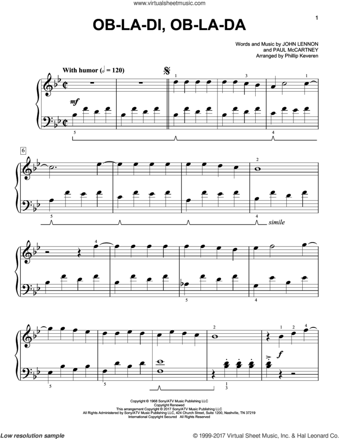 Ob-La-Di, Ob-La-Da [Classical version] (arr. Phillip Keveren) sheet music for piano solo by Paul McCartney, Phillip Keveren, The Beatles and John Lennon, easy skill level