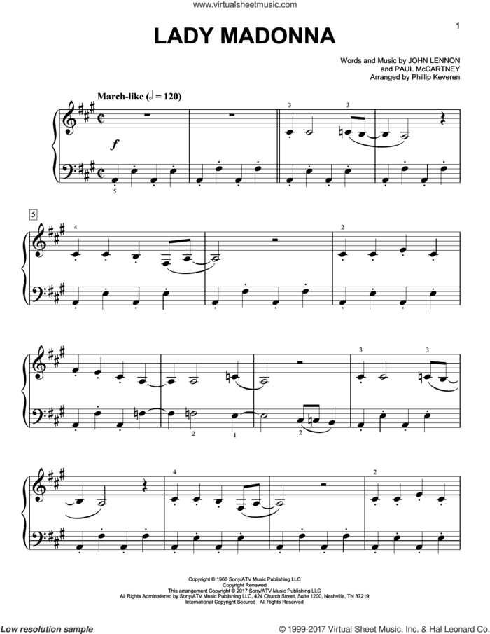 Lady Madonna [Classical version] (arr. Phillip Keveren) sheet music for piano solo by Paul McCartney, Phillip Keveren, The Beatles and John Lennon, easy skill level