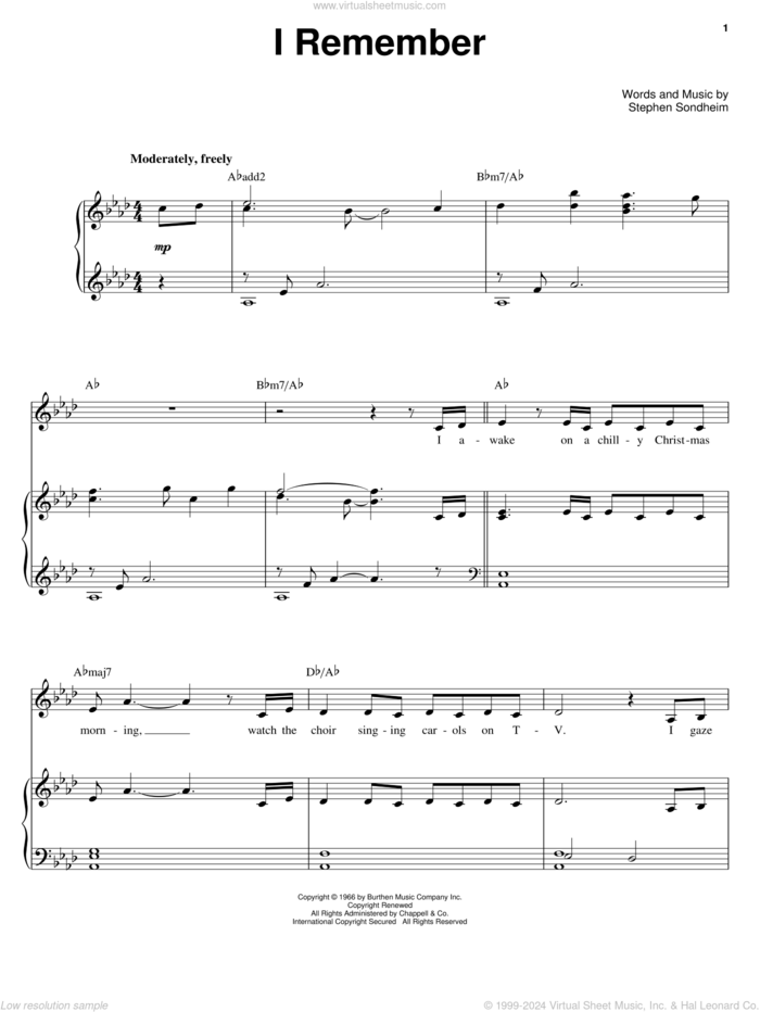 I Remember sheet music for voice, piano or guitar by Barbra Streisand and Stephen Sondheim, intermediate skill level