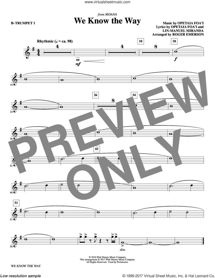 We Know The Way (from Moana) (arr. Roger Emerson) (complete set of parts) sheet music for orchestra/band by Roger Emerson, Lin-Manuel Miranda and R. Emerson, intermediate skill level