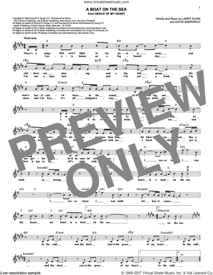 A Boat On The Sea sheet music for voice and other instruments (fake book) by David Baerwald and Larry Klein, intermediate skill level