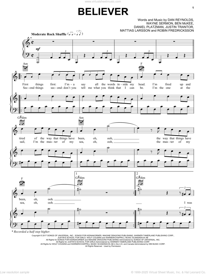 Believer by Imagine Dragons - Violin Solo - Digital Sheet Music