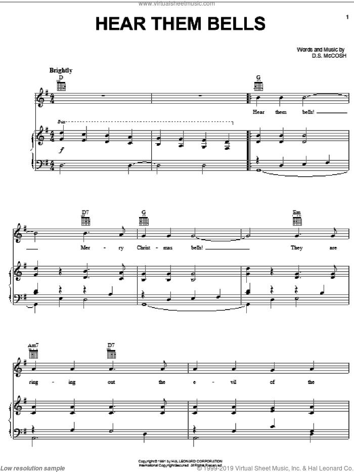 Hear Them Bells sheet music for voice, piano or guitar by D.S. McCosh, intermediate skill level