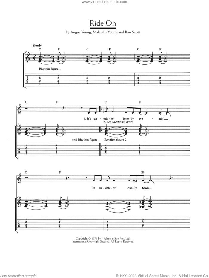 Ride On sheet music for guitar (tablature) by AC/DC, intermediate skill level