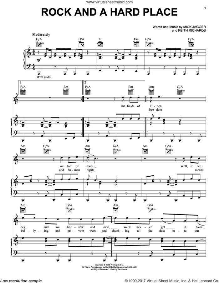 Rock And A Hard Place sheet music for voice, piano or guitar by The Rolling Stones, Keith Richards and Mick Jagger, intermediate skill level