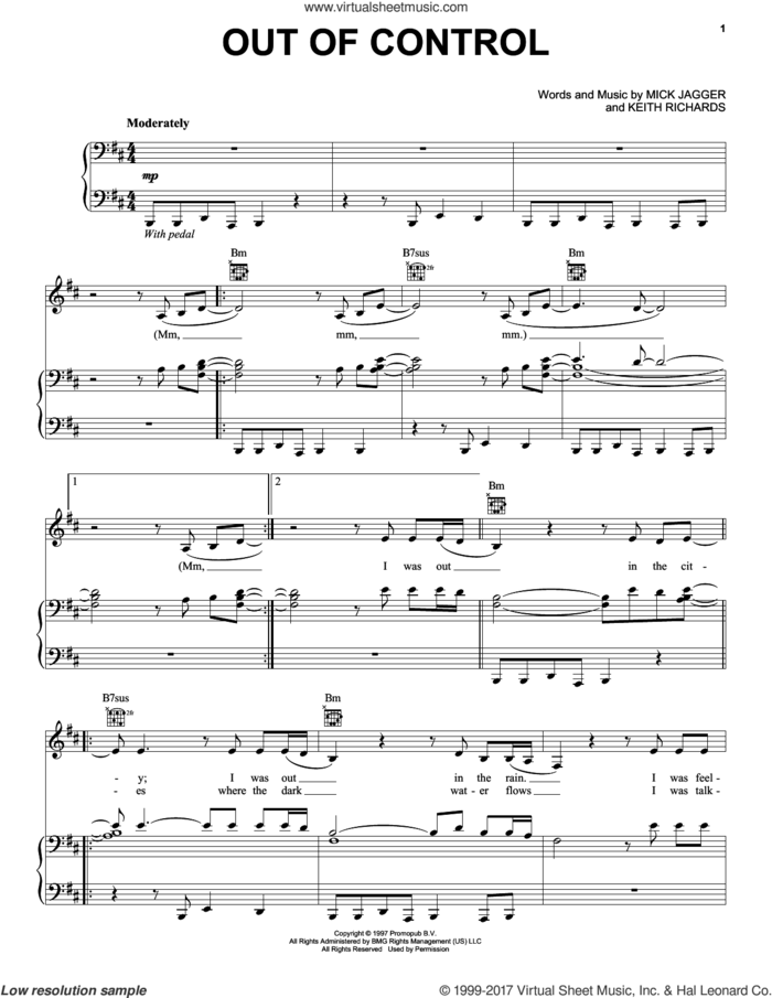 Out Of Control sheet music for voice, piano or guitar by The Rolling Stones, Keith Richards and Mick Jagger, intermediate skill level