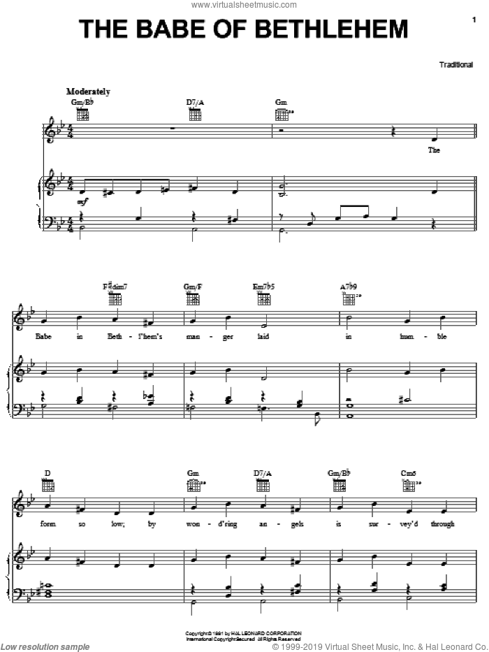The Babe Of Bethlehem sheet music for voice, piano or guitar, intermediate skill level