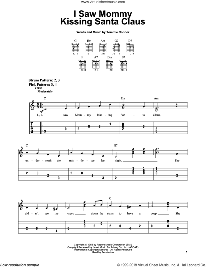 I Saw Mommy Kissing Santa Claus sheet music for guitar solo (chords) by Tommie Connor, easy guitar (chords)