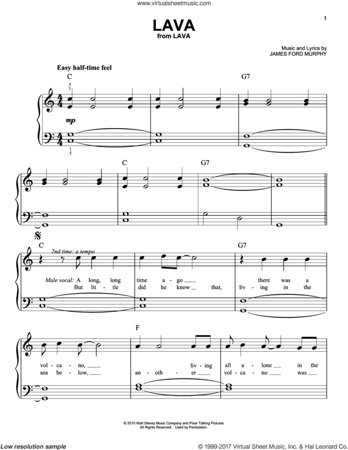 Lava (from Lava), (easy) sheet music for piano solo by James Ford Murphy, easy skill level