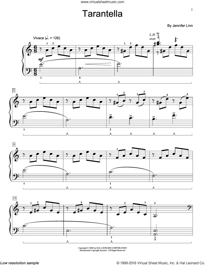 Tarantella sheet music for piano solo (elementary) by Jennifer Linn and Miscellaneous, beginner piano (elementary)