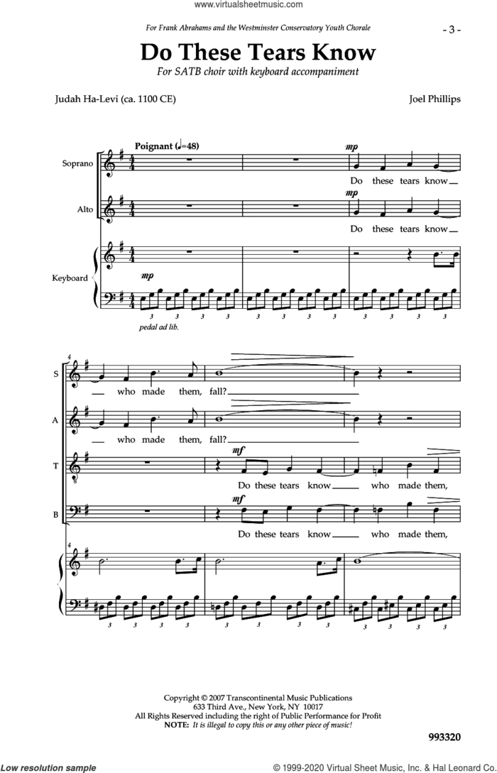 Do These Tears Know sheet music for choir (SATB: soprano, alto, tenor, bass) by Joel Phillips and Judah Ha-Levi, intermediate skill level