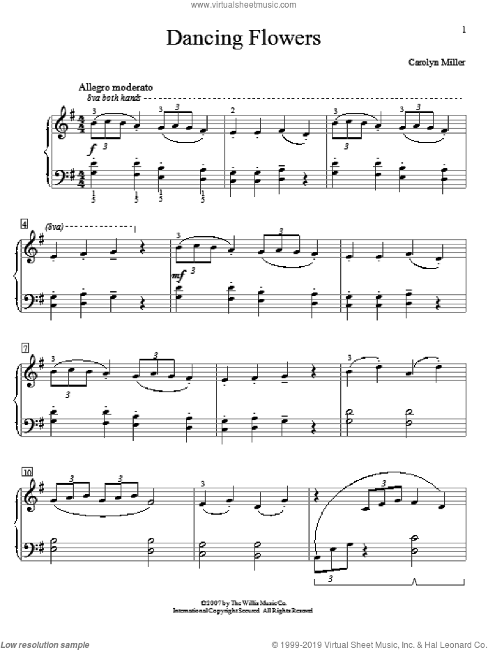 Dancing Flowers sheet music for piano solo (elementary) by Carolyn Miller, beginner piano (elementary)