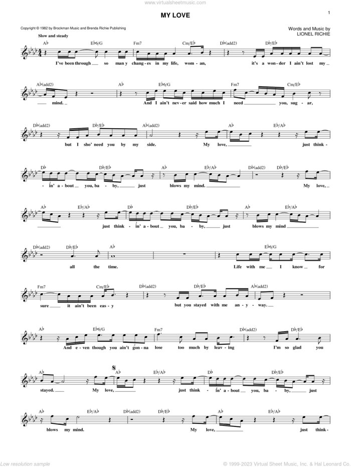My Love sheet music for voice and other instruments (fake book) by Lionel Richie, intermediate skill level