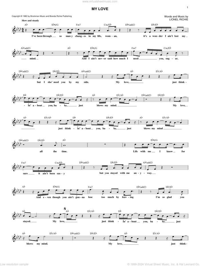 My Love sheet music for voice and other instruments (fake book) by Lionel Richie, intermediate skill level
