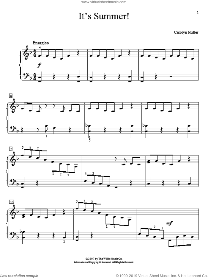 It's Summer! sheet music for piano solo (elementary) by Carolyn Miller, beginner piano (elementary)