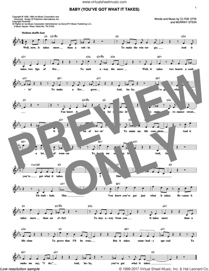 Baby (You've Got What It Takes) sheet music for voice and other instruments (fake book) by Clyde Otis and Murray Stein, intermediate skill level