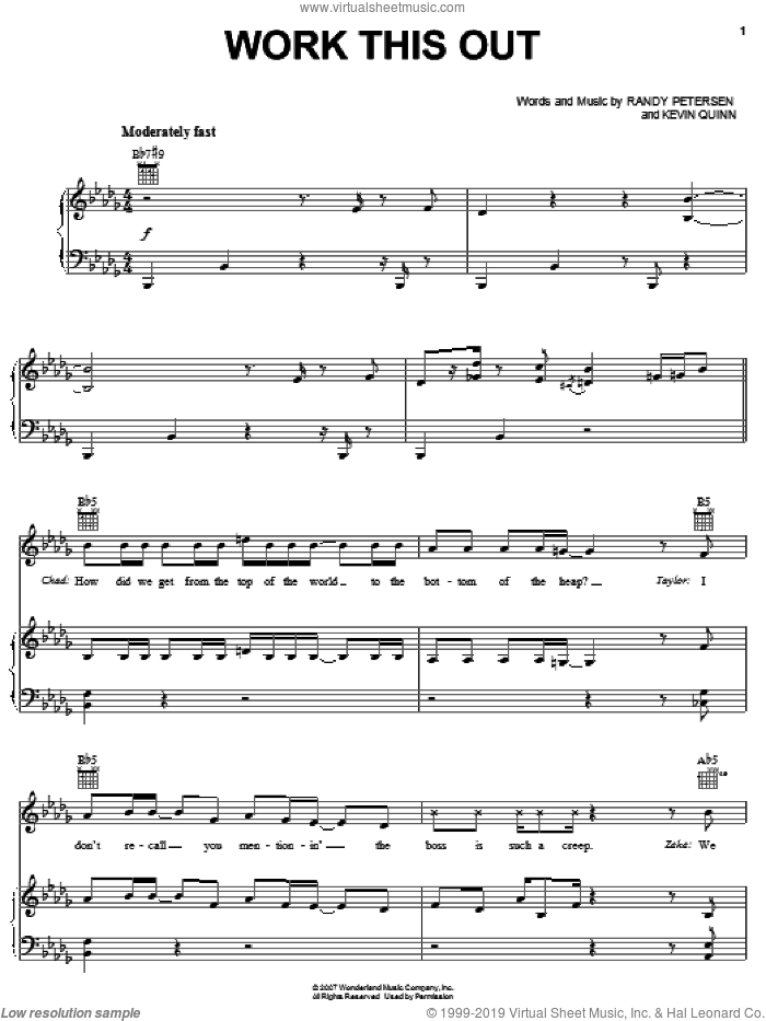 Work This Out sheet music for voice, piano or guitar by High School Musical 2, Kevin Quinn and Randy Petersen, intermediate skill level