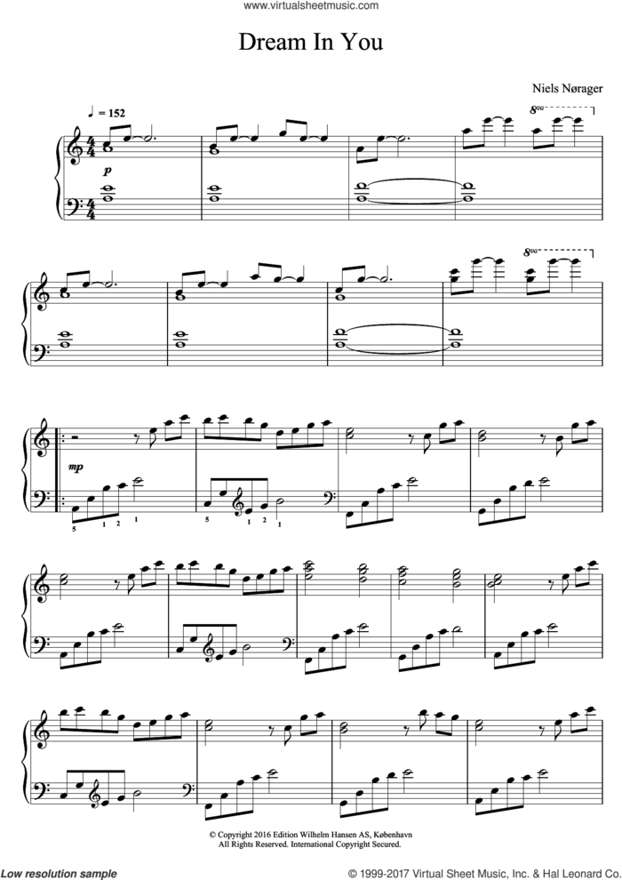 Dream In You sheet music for piano solo by Niels Norager, classical score, intermediate skill level