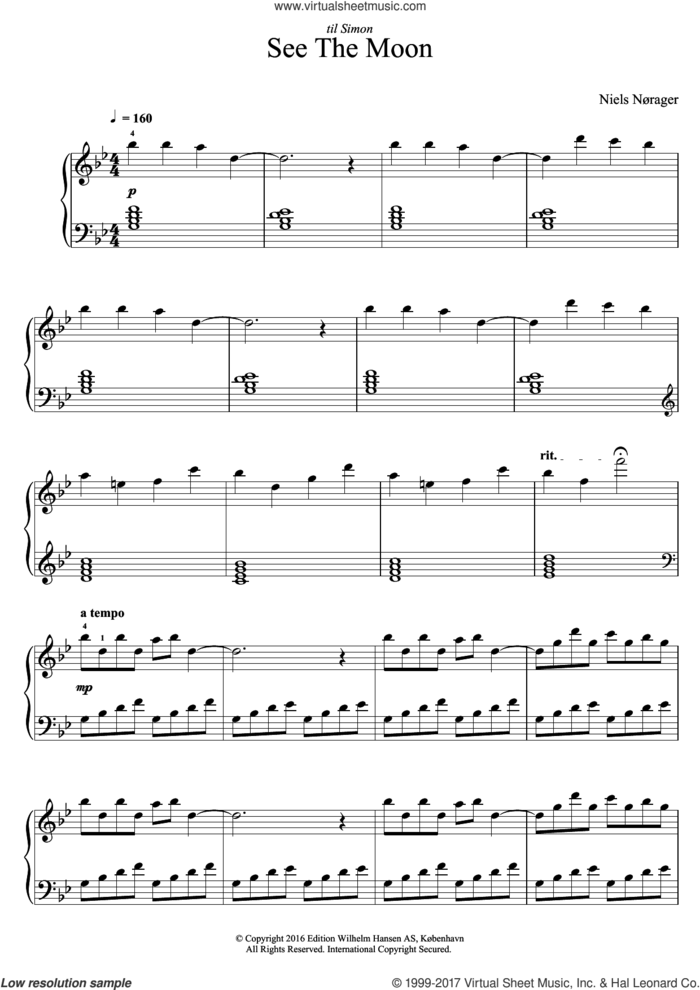 See The Moon sheet music for piano solo by Niels Norager, Niels NA�Aurager and Niels NAurager, classical score, intermediate skill level