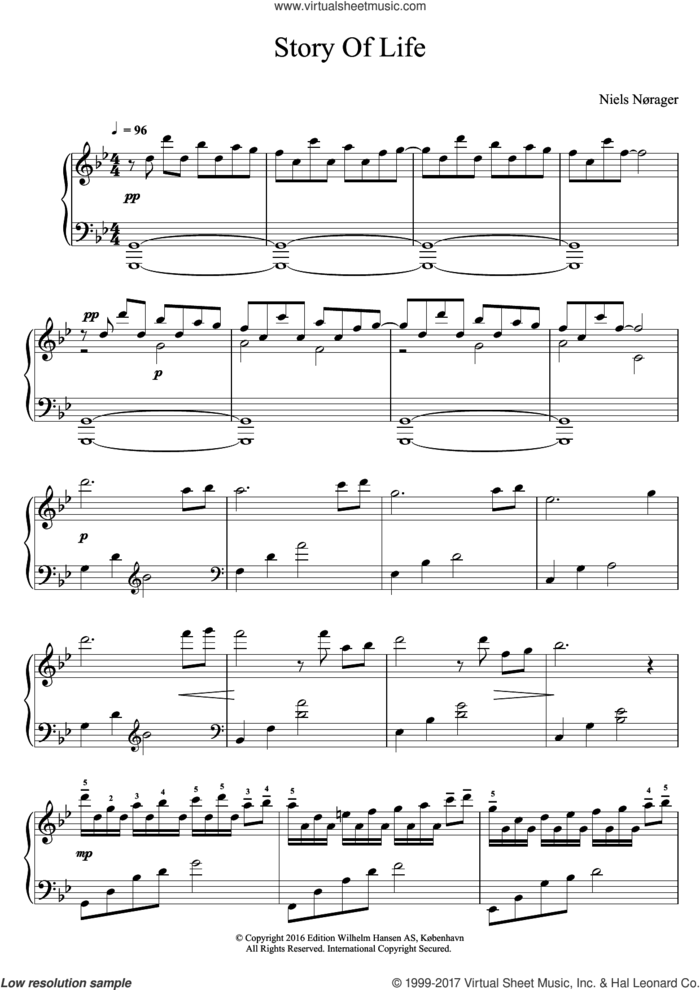 Story Of Life sheet music for piano solo by Niels Norager, classical score, intermediate skill level