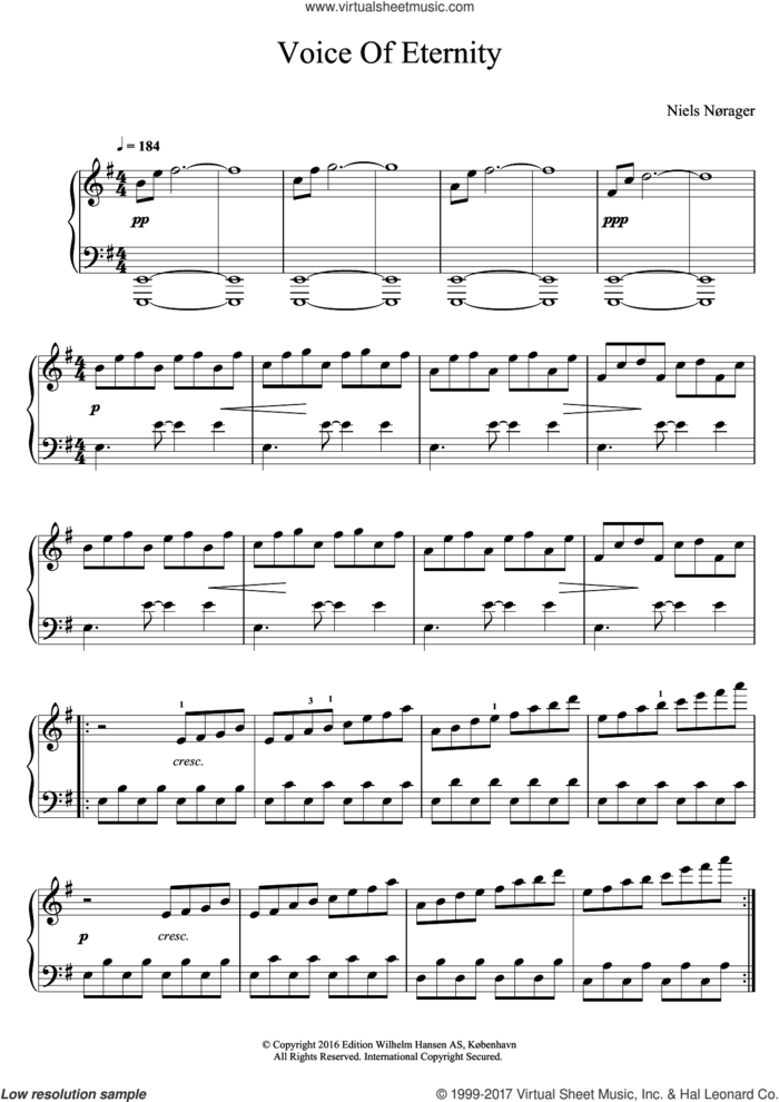 Voice Of Eternity sheet music for piano solo by Niels Norager, classical score, intermediate skill level