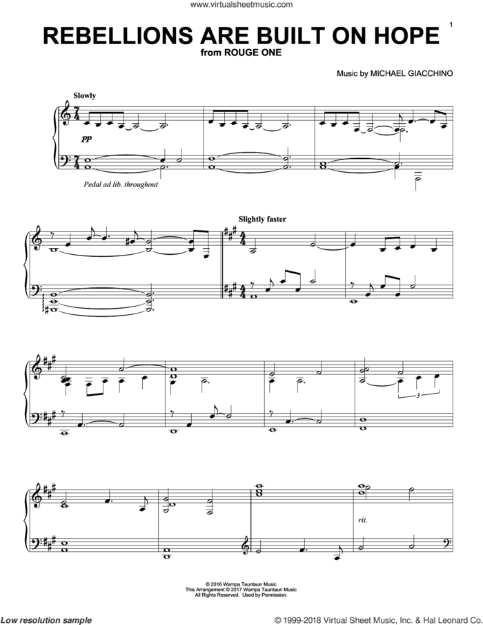 Rebellions Are Built On Hope, (intermediate) sheet music for piano solo by Michael Giacchino, classical score, intermediate skill level